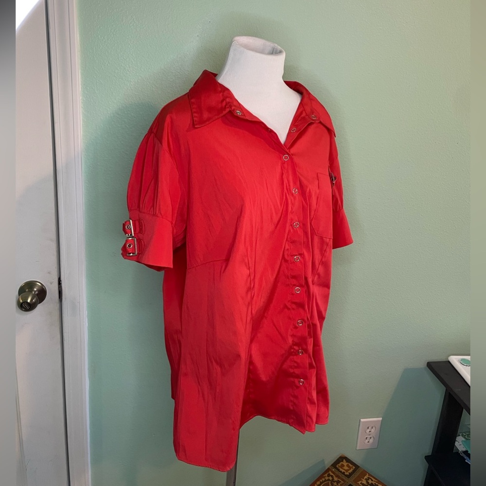Antilia Femme Red Blouse with Short Sleeves and‎ Classic Collar